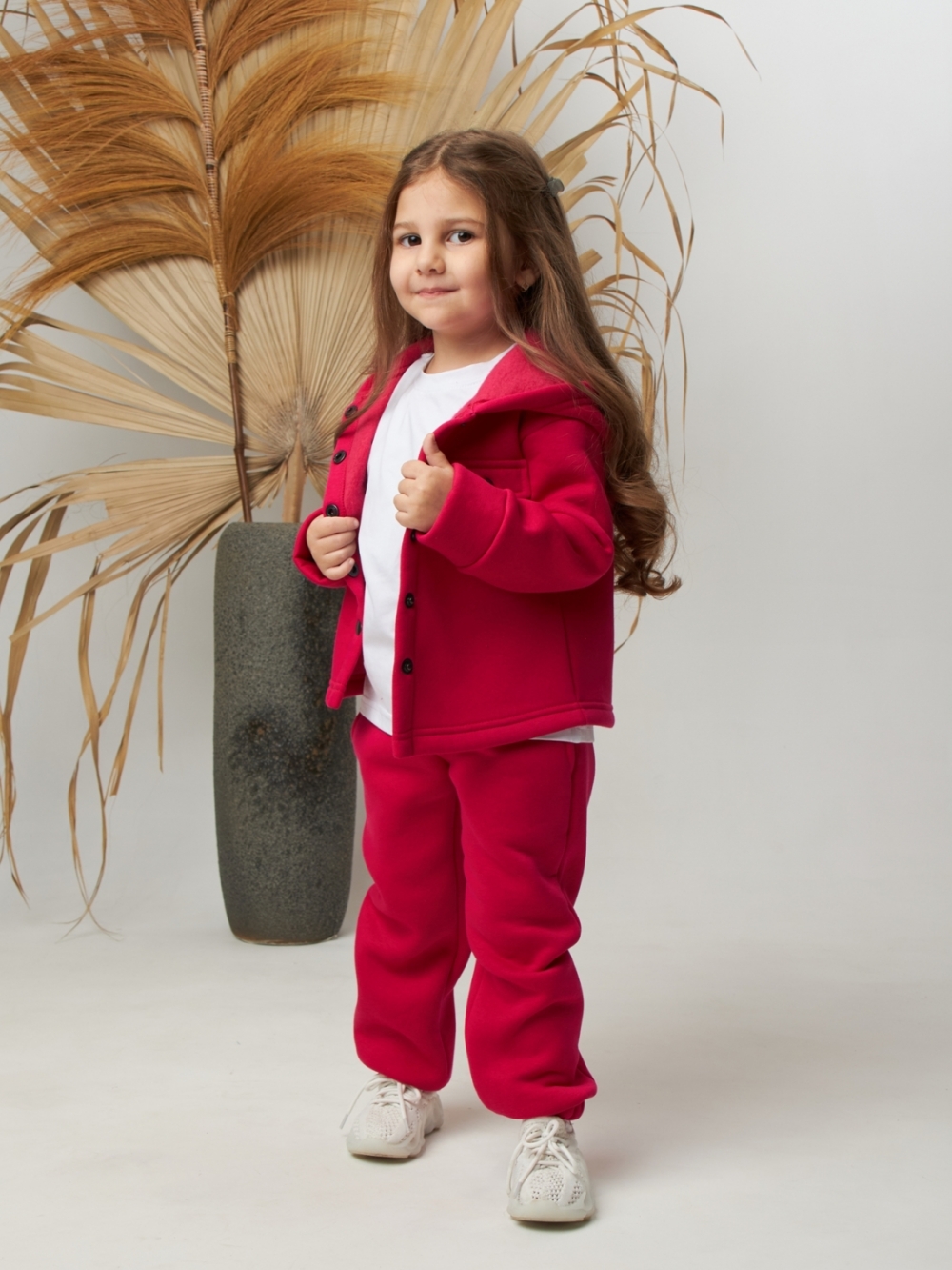 333. Костюм детский (Брюки+Толстовка) на кнопках, фуксия, хлопок 65%, 35% ПЭ, 3-х нитка с  начесом 98,104,110,116