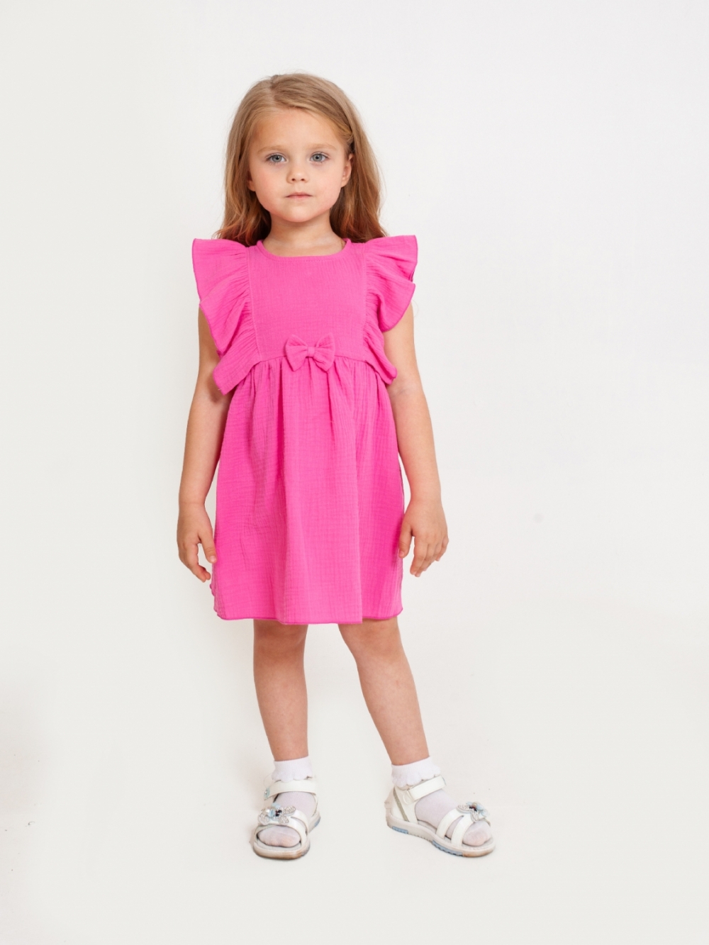 322-Ф. Платье из муслина детское, хлопок 100% фуксия, р. 74,80,86,92