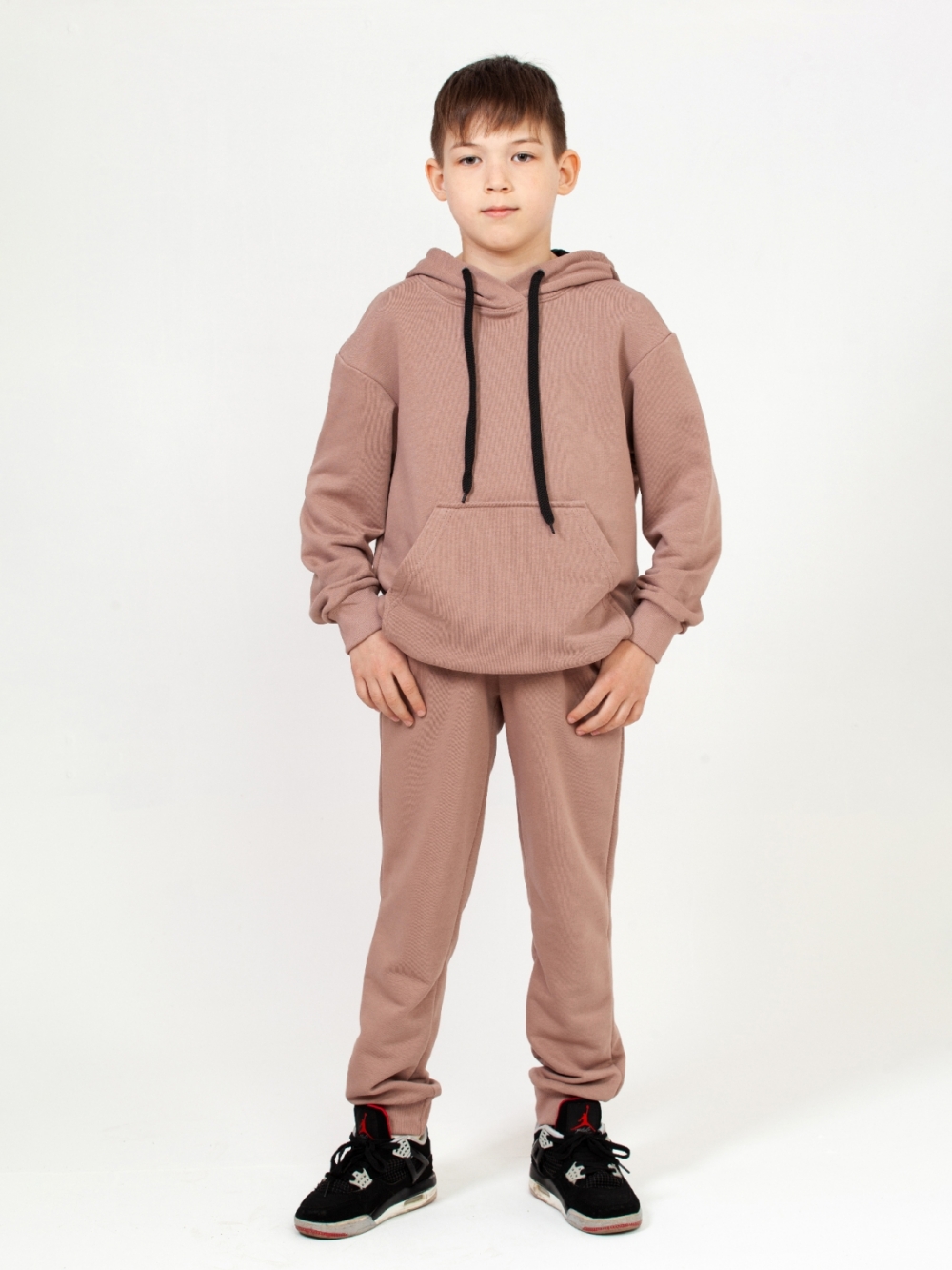 311-Ш. Свитшот с капюшоном + Штаны, хлопок 65%, 35% ПЭ, 3-х нитка ( без начеса) шоколад 122, 128, 134, 140