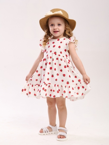 Купить оптом 342-КЛ. Платье детское из муслина, хлопок 100%, клубника, р. 74,80,86,92 в Пензе