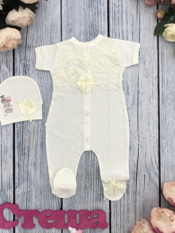 286-М. Комбинезон ромашка, хлопок 100% кулирка, молочный