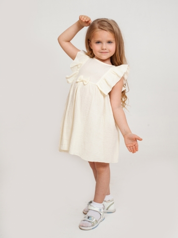 Купить 322-СЛ. Платье из муслина детское, хлопок 100% сливочный, р. 74,80,86,92 в Пензе