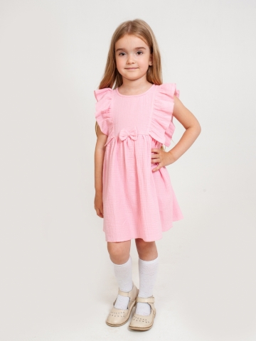 Купить 322-Р. Платье из муслина детское, хлопок 100% розовый, р. 74,80,86,92 в Пензе
