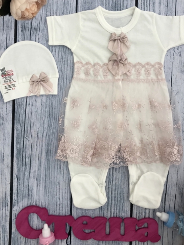 Купить оптом 284-П. Комбинезон с шапкой, (бабочка), пудра хлопок 100% кулирка 56,62 в Пензе