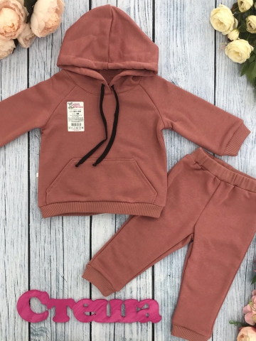 Купить оптом 311-ТР. Свитшот с капюшоном + Штаны, хлопок 65%, 35% ПЭ, 3-х нитка ( без начеса) терракот 80,86,92 в Пензе