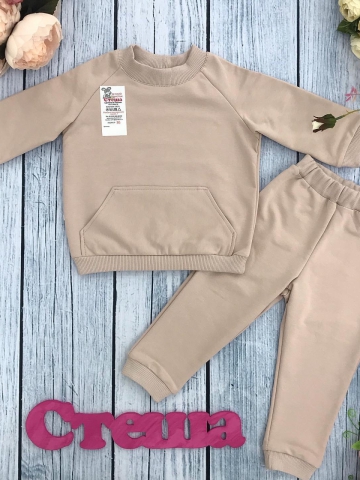 Купить оптом 312-СЛ. Свитшот+ Штаны , хлопок 70%, 25% ПЭ, 5% лайкра, 2 нитка петля без начеса, сливочный 98,104,110,116 в Пензе