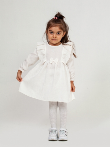 Купить 321-МО. Платье из муслина детское, хлопок 100% молочный, р. 74,80,86,92 в Пензе