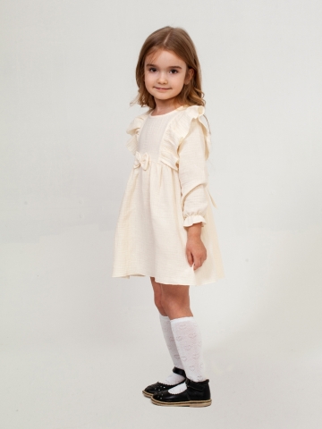 Купить 321-СЛ. Платье из муслина детское, хлопок 100% сливочный, р. 74,80,86,92 в Пензе