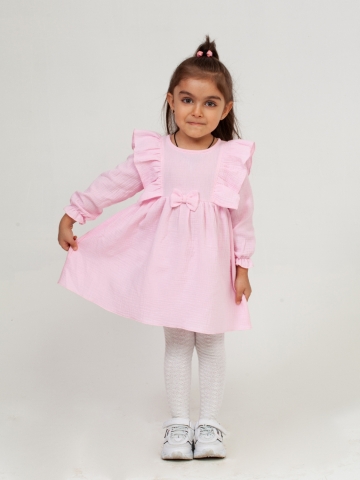 Купить 321-Р. Платье из муслина детское, хлопок 100% розовый, р. 74,80,86,92 в Пензе