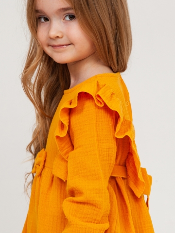 321-Я. Платье из муслина детское, хлопок 100% янтарный, р. 98,104,110,116