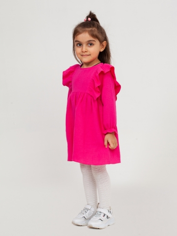 Купить 321-Ф. Платье из муслина детское, хлопок 100% фуксия, р. 74,80,86,92 в Пензе