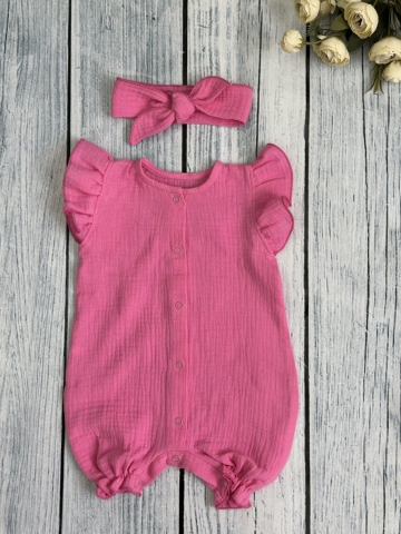 Купить оптом 341-Ф. Песочник с повязкой для девочки из муслина, хлопок 100%, р 62,68,74,80 фуксия в Пензе