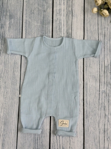 Купить оптом 338-Г. Комбинезон детский из муслина, хлопок 100%, размеры 56,62,68, голубой в Пензе